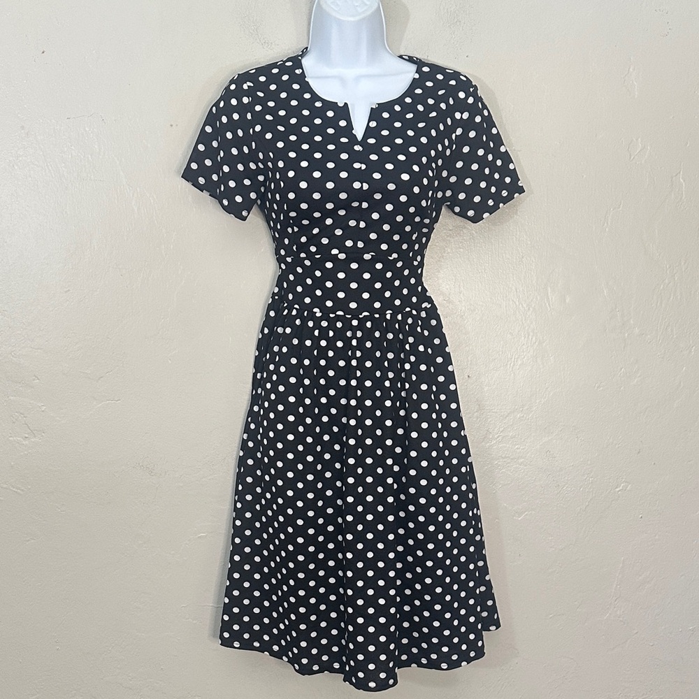 Yathon Chic Black and White Polka Dot Midi Dress Small